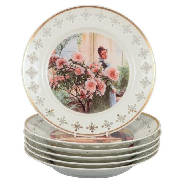 Porcelain Plates with Motifs with Carl Larssons Paintings from Bing & Grøndahl, 1960s, Set of 6 For Sale - Image 10 of 10