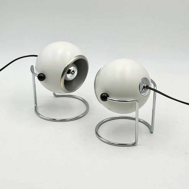 Italian Targetti Sankey Eyeball Lamps in White and Chrome, 1970s, Set of 2 For Sale - Image 9 of 16