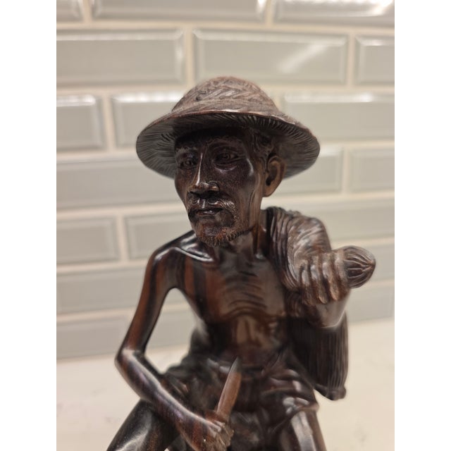 Mid 20th Century Realism Balinese Macassar Ebony Fisherman Masterpiece Sculpture by Darsana (Mas, Bali) For Sale - Image 9 of 12