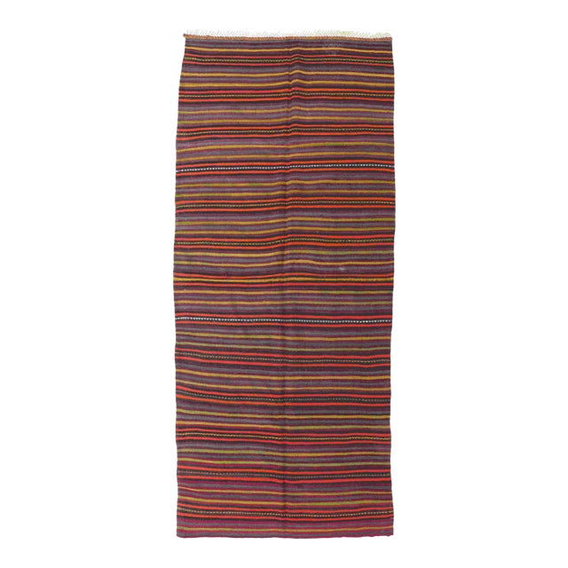 Striped Vintage Turkish Kilim Rug - 5`2" X 12`0" For Sale
