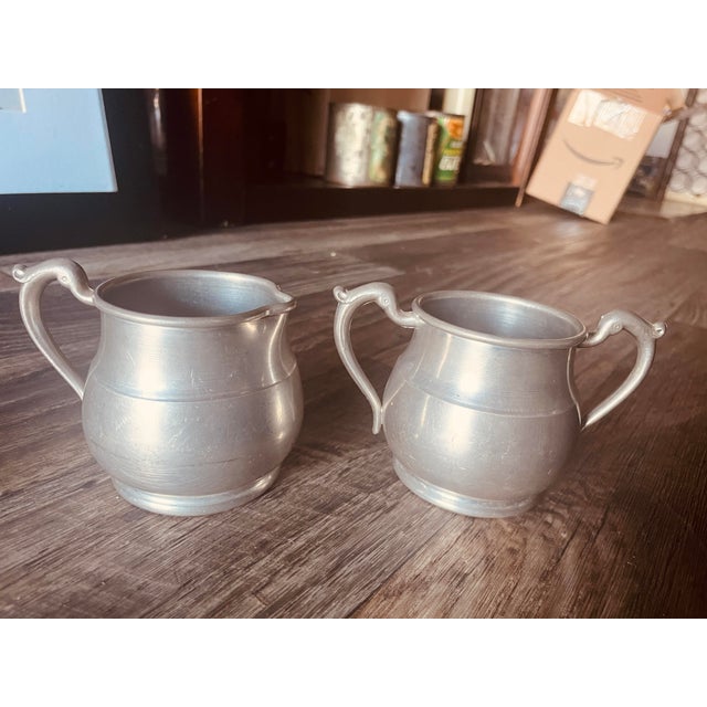 Antique Pewter Cream & Sugar Set For Sale - Image 4 of 5