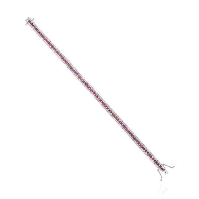 Art Deco Style Ruby and Diamond Wedding Tennis Bracelet For Sale - Image 4 of 5