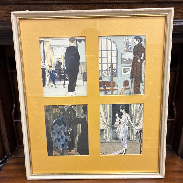 Original 1920’s Gazette Du Bon Ton Framed Pochior Fashion Illustrations by Boutet De Monvel, Brissaud, Duran, Marty, Puget, and Magnin - Set of 3 For Sale - Image 9 of 12