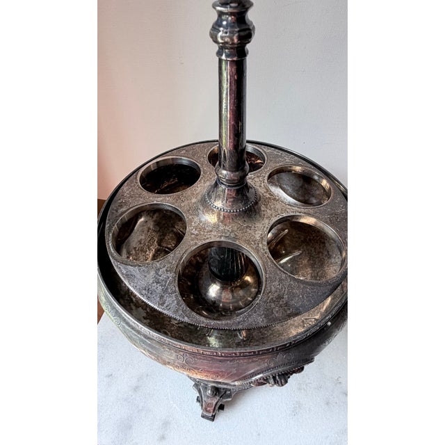 19th Century Victorian Era Castor or Cruet Set 6 Decanters and Silver-Plated Holder With Central Handle For Sale - Image 9 of 18