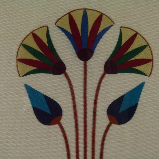 Vintage Hand Made Egyptian Revival Cotton Lotus Appliqué on Linen, Framed For Sale In Atlanta - Image 6 of 12