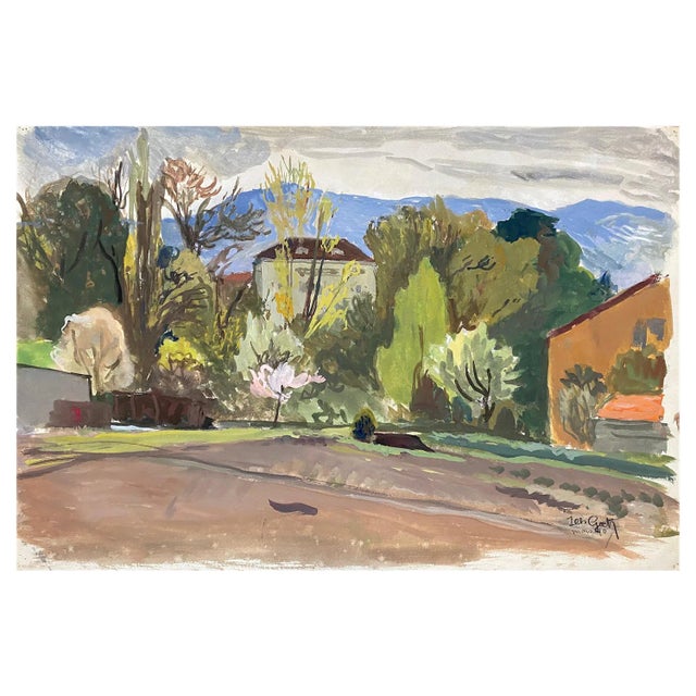 Isaac Charles Goetz, Geneva's Landscape: Villa in Front of the Salève, 1940, Artwork on Paper For Sale