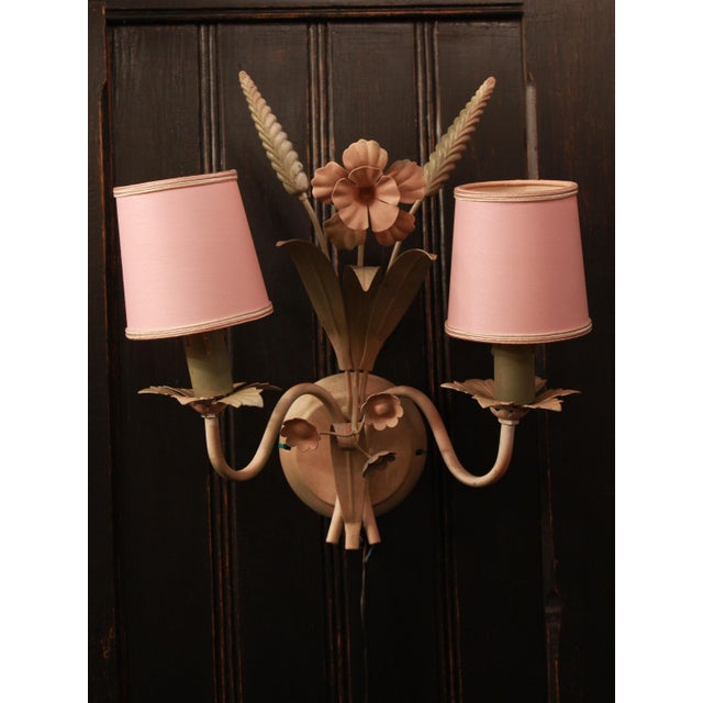 1970s Vintage Floral Two-Light Wall Sconce, 1970s For Sale - Image 5 of 5