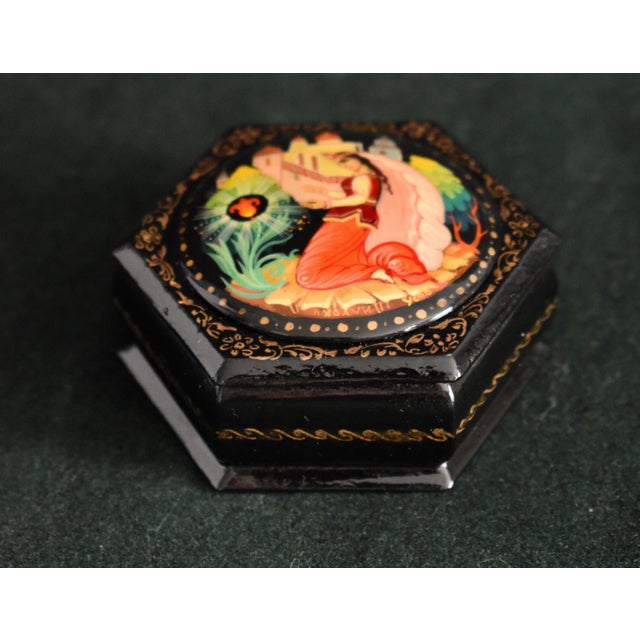 Paint Vintage Russian Lacquer Box Painted Fairy Tale Scarlet Flower Trinket Signed For Sale - Image 7 of 16