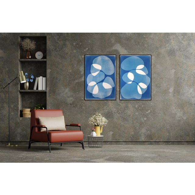 Printmaking Materials 2026, Organic Floating Shapes in Blue Tones, Handmade Monotype Diptych, Our Subtle Differences, Cyanotype on Paper For Sale - Image 7 of 10