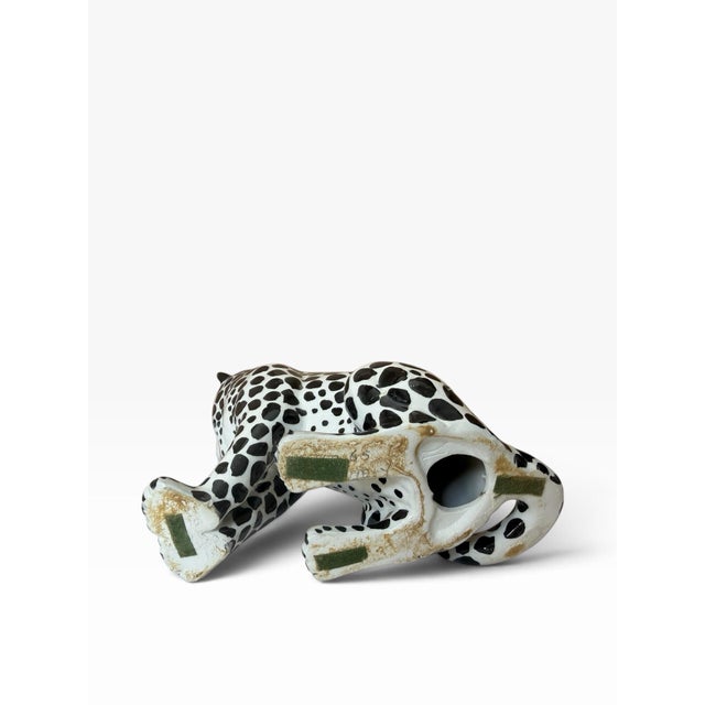 1970s Italian Black & White Majolica Snow Leopard Figurines – Pair For Sale - Image 12 of 12