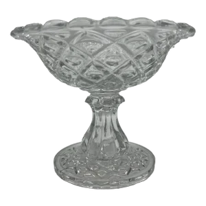 Antique Pressed Flint Glass Compote, "Diamond Thumbprint", Circa 1850's