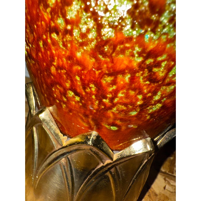 Mid 20th Century Mid 20th Century Mid-Century Modern Pottery Ceramic Lamp Spot Glazed in Burnt Orange and Mint Green For Sale - Image 5 of 9