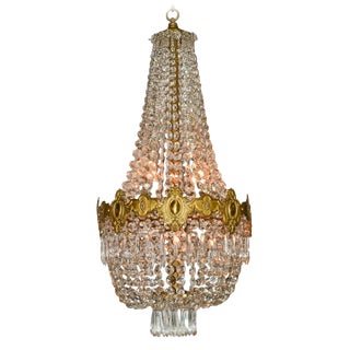 French Crystal Basket-Form Chandelier For Sale