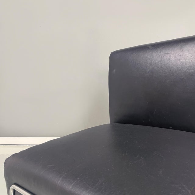 Italian Modern Square Lounge Chair in Black Leather and Metal, 1980s For Sale - Image 6 of 14