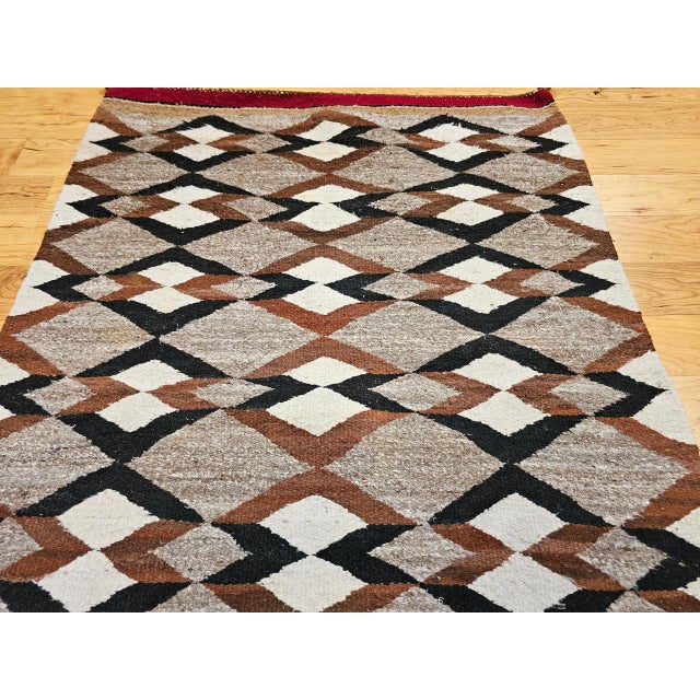 Vintage Native American Navajo Rug, Handwoven Wool, Geometric Diamond Pattern, 3x4 For Sale In Chicago - Image 6 of 13