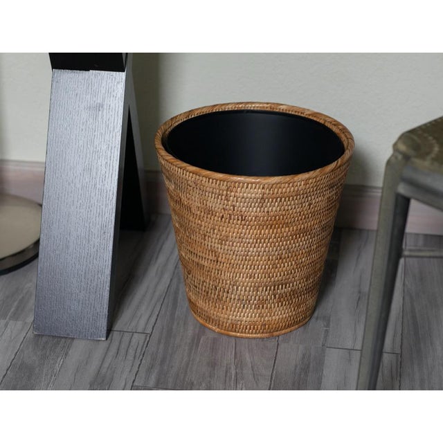 2020s Artifacts Rattan Round Tapered Waste Basket with Metal Liner in Honey Brown - 12" For Sale - Image 5 of 7