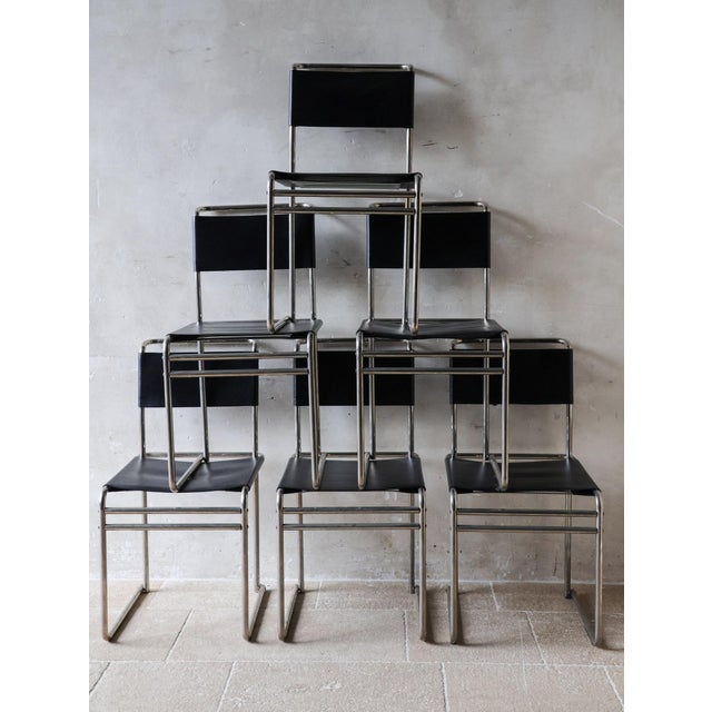 B5/B40 Chairs with Tubular Frame and Black Leather attributed to Marcel Breuer, 1950s, Set of 6 For Sale - Image 10 of 10