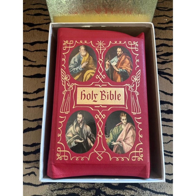 Red 1955 Holy Angels Edition Catholic Bible – Red Gilt Illustrated Bible With Original Presentation Box For Sale - Image 8 of 9