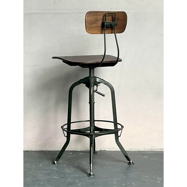 Farmhouse Vintage Boho Industrial Swivel Stool For Sale - Image 3 of 5