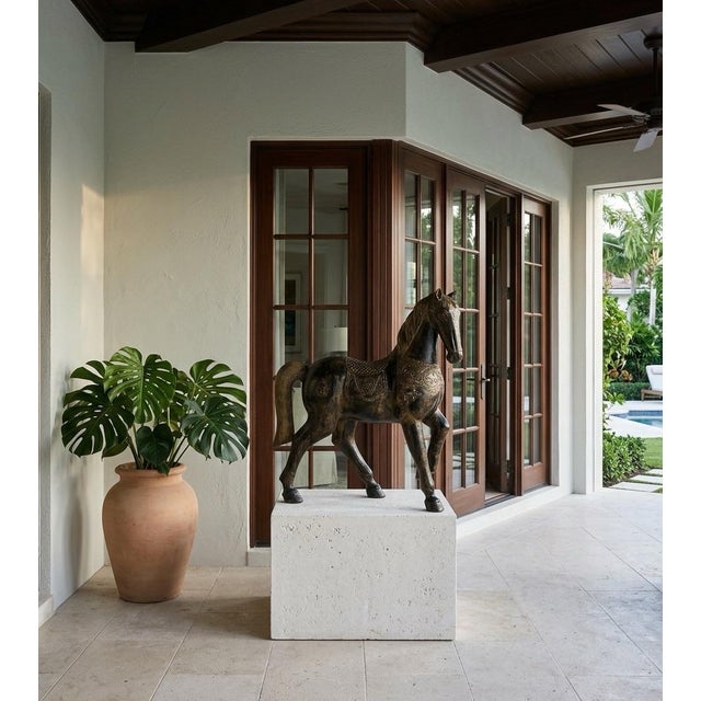 Wood Vintage Hand-Carved Wooden Horse Sculpture For Sale - Image 7 of 10