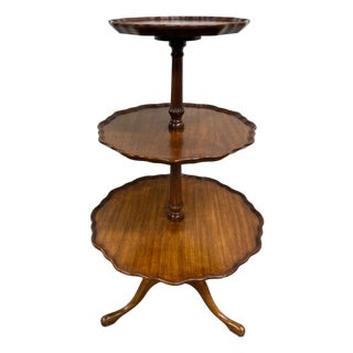 Antique Georgian Revival Queen Anne Style Mahogany Dumbwaiter Serving Tray Table For Sale