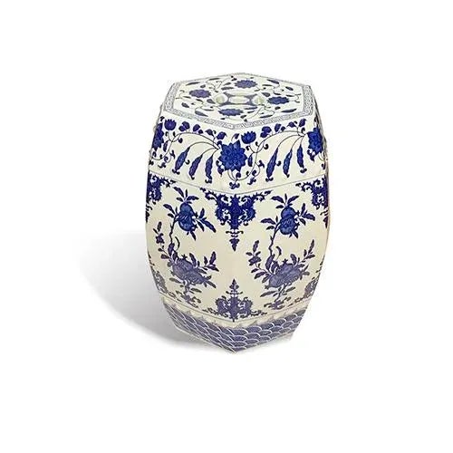 Chinese Asian Blue & White Floral Print Garden Stool For Sale - Image 3 of 5