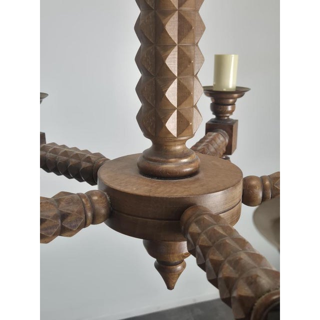 Carved Wooden Chandelier with Diamond Points, 1960s For Sale - Image 4 of 6