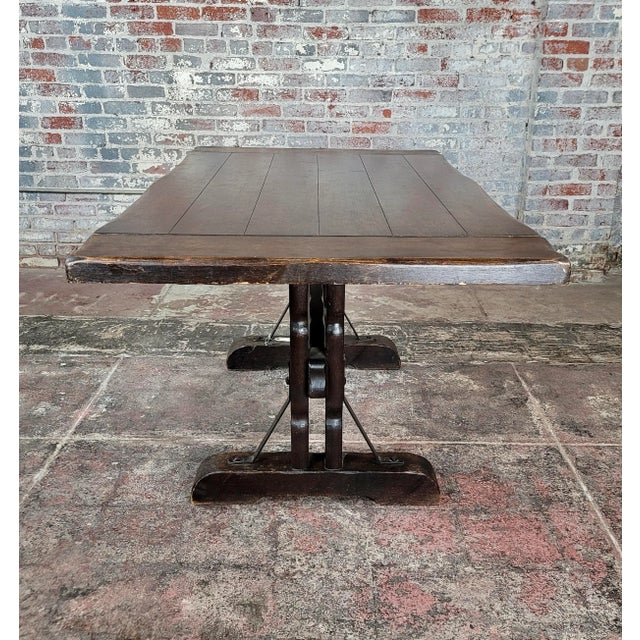 Brown Monterey 1930s Spanish Revival Dining Trestle Table For Sale - Image 8 of 11
