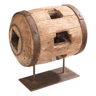 Vintage Wooden Cart Hub on Stand, 1950s For Sale