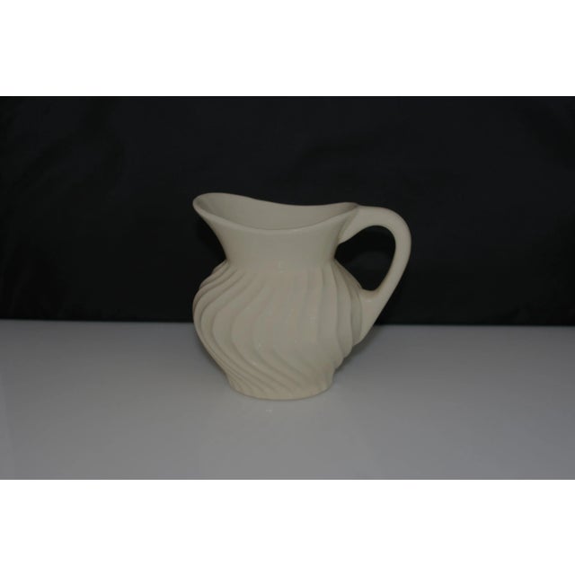 Ceramic Vintage Fioriware Zanesville Art Pottery Pitcher Cream Color Swirl Design For Sale - Image 7 of 10