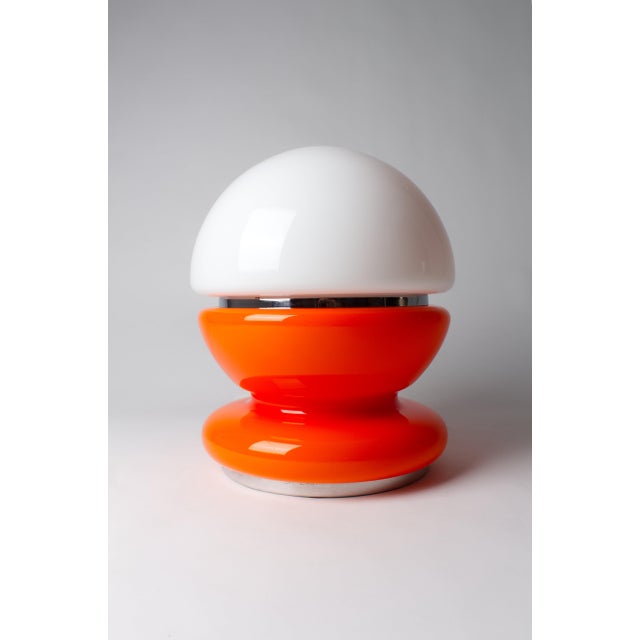 Orange Vintage Space Age Spanish Table Lamp in Orange and White Glass, 1970s For Sale - Image 8 of 8