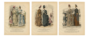 French Fashion Plates with Paris Ladies & Children, 1880, Engravings, Set of 3