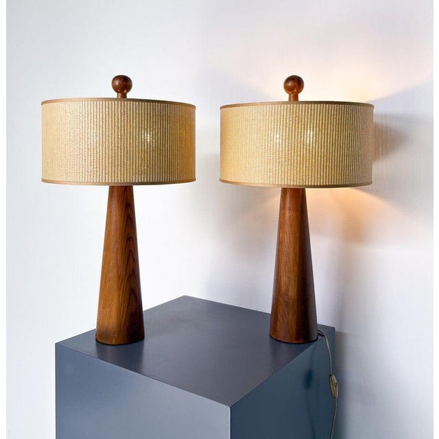 Modern Conical Wooden Table Lamps, Italy, Set of 2 For Sale - Image 6 of 6