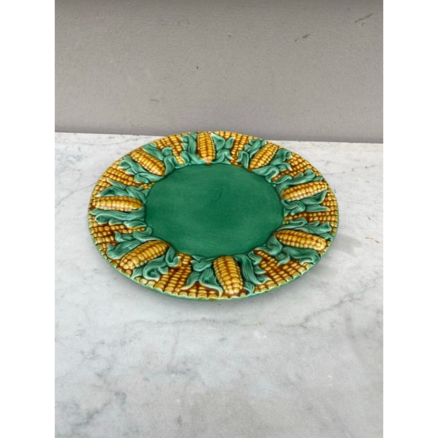 Large Majolica Corn Plate Circa 1970. 9.5 inches diameter.