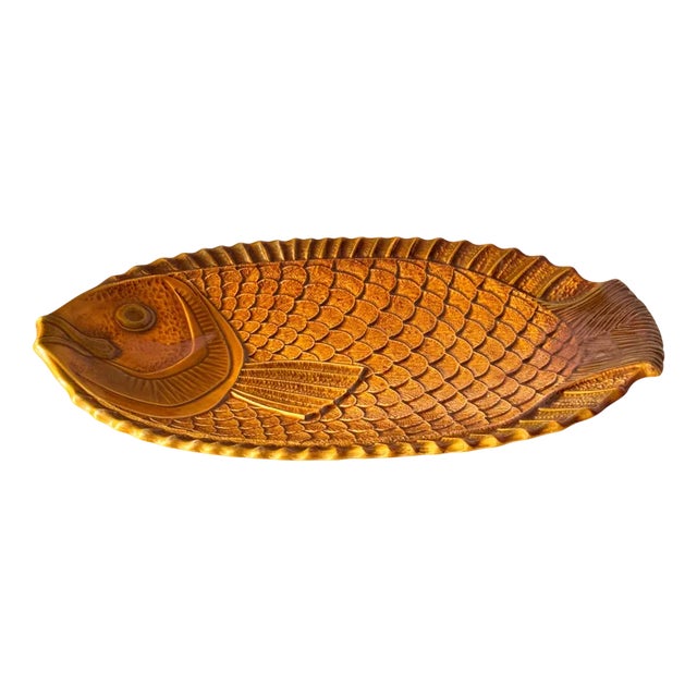 Mid-Century French Yellow and Brown Glazed Ceramic Decorative Dish, 1970s For Sale