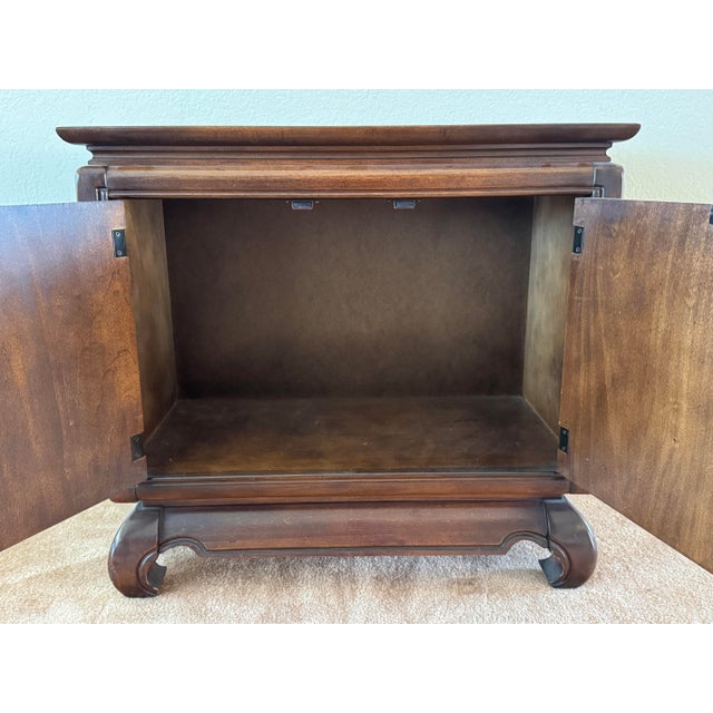 Oxblood Red 1970’s Asian Inspired Console Cabinet by Broyhill. Walnut With Decorative Brass Hardware. For Sale - Image 8 of 11