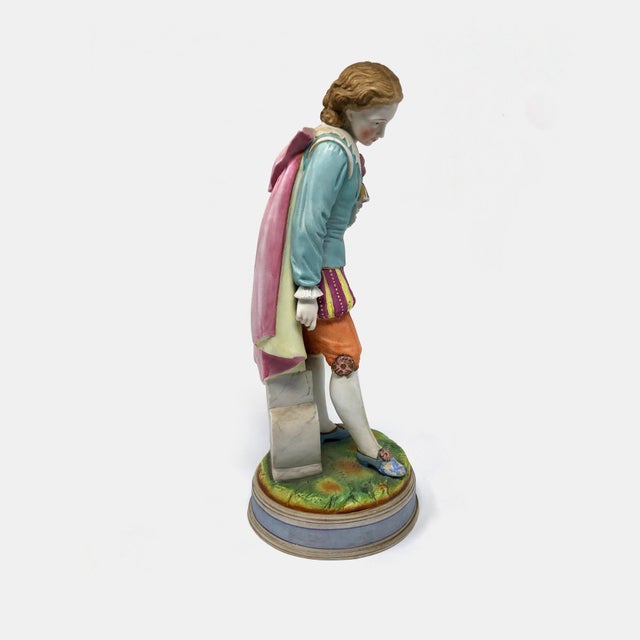 Early 20th Century Antique 13" Bisque Porcelain Figurine – Young Gentleman in 18th Century Dress For Sale - Image 5 of 8