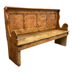 English Pine Wood Settle Bench, Late 19th Century