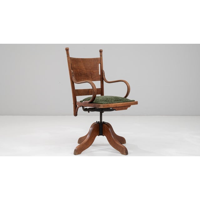 1930s French Wooden Swivel Armchair with Upholstered Seat For Sale - Image 9 of 18