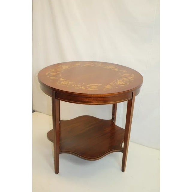 Hepplewhite Inlaid Side End Center Table With Bottom Shelf, C.1920's For Sale - Image 4 of 10