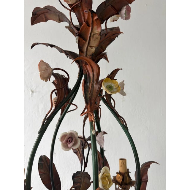 1900 - 1909 Italian Tole Porcelain Flowers Roses Gilt Metal Big Size C 1900 For Sale - Image 5 of 16