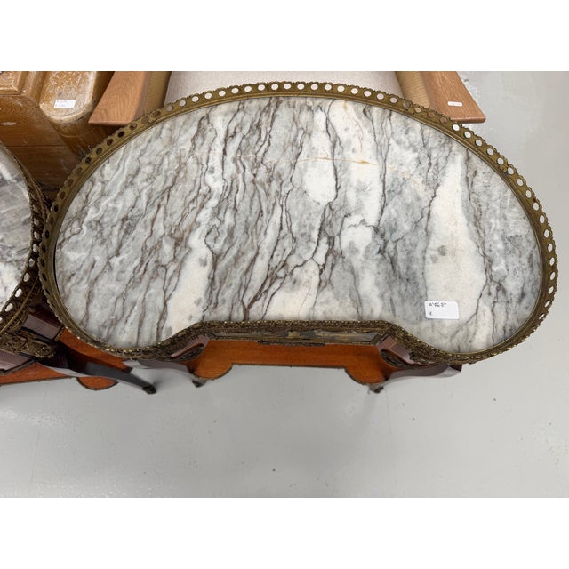 French Marble-Topped Kidney-Shaped Side Tables, Set of 2 For Sale - Image 10 of 12