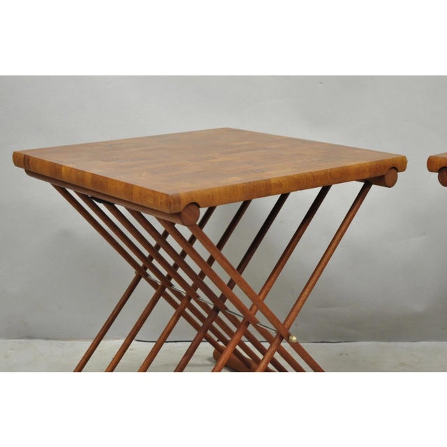 Wood Mid Century Danish Modern Mandalay Teak Folding Campaign Style Side Tables Pair For Sale - Image 7 of 18