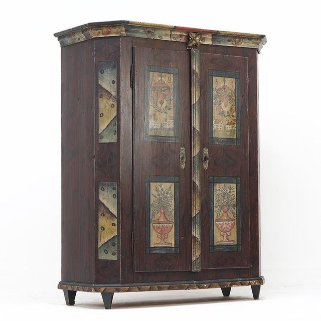 Rustic Farmhouse Folk Art Painted Bridal Cabinet 1844 For Sale - Image 8 of 18