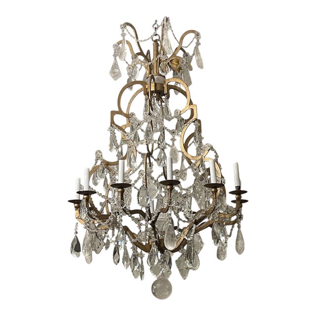 Mid-20th Century Italian Wrought-Iron Chandelier With Rock Crystal For Sale