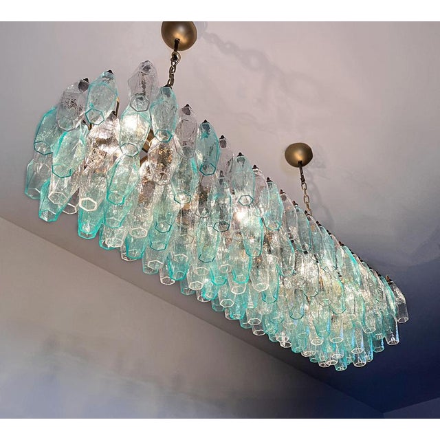 Turquoise and Clear Murano Glass Poliedri Chandelier by Carlo Scarpa For Sale - Image 12 of 18