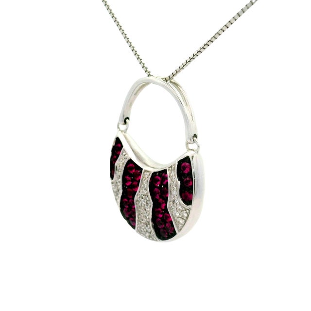 Mikimoto Ruby Diamond 18k White Gold Swing Bag Pendant Chain For Sale - Image 4 of 8