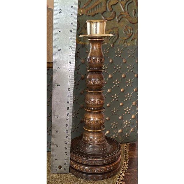 German Vintage Hand-Carved Candlestick-Candle Holder For Sale - Image 9 of 11