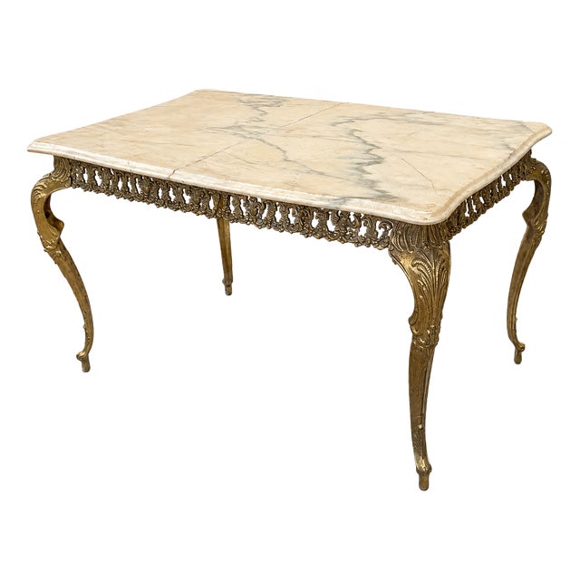 Louis XV Gilt Bronze Coffee Table with White Marble Top, 1970s For Sale