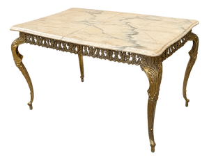 Louis XV Gilt Bronze Coffee Table with White Marble Top, 1970s